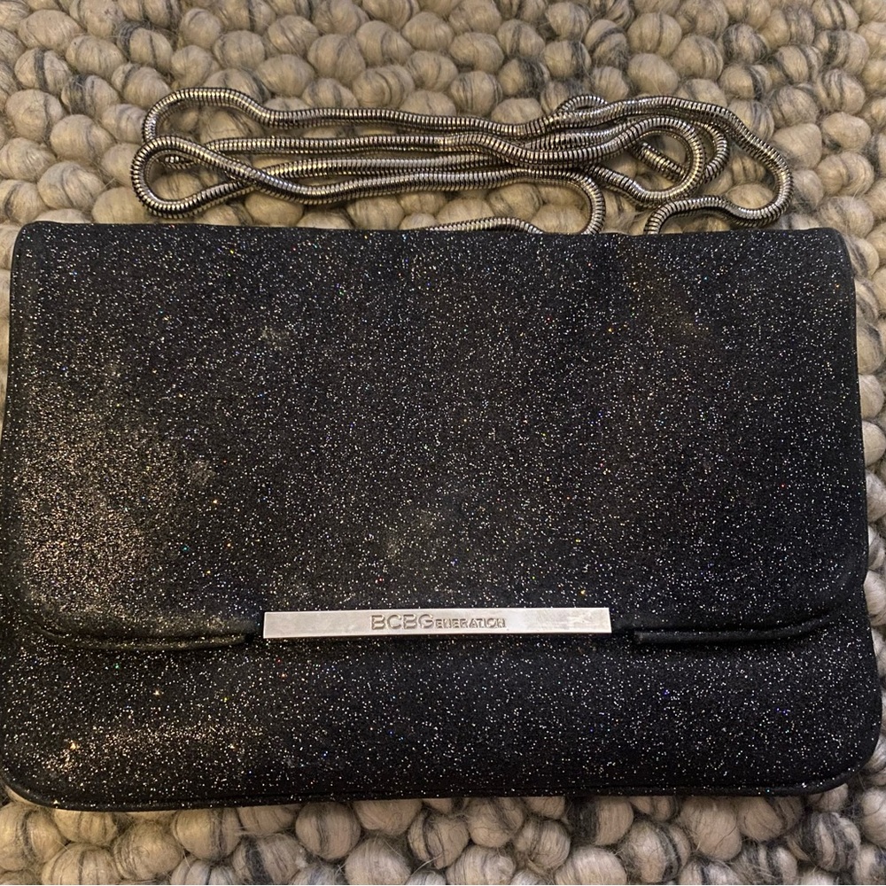 BCBG Black Glitter Clutch Bag
